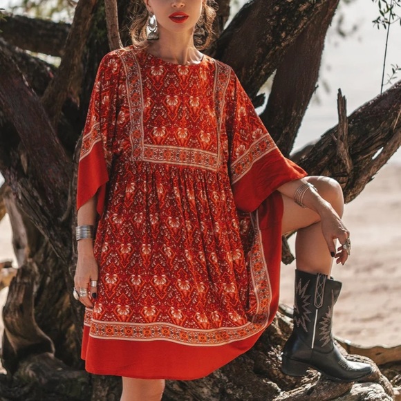 Boho Floral Print Tunic Mini Dress - Picture 8 of 12